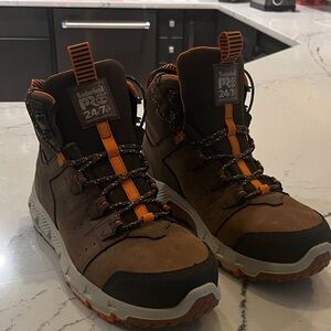 Timberland PRO Brown and Orange Hiking Boots alloy safety toe size 10M